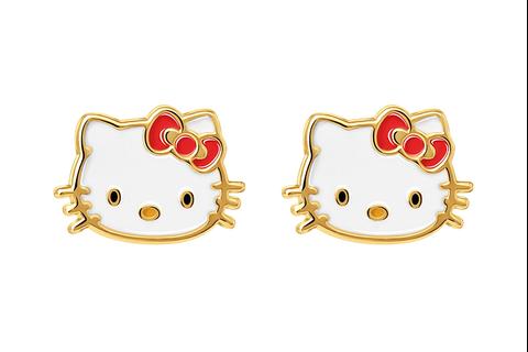 Hello Kitty 10K Yellow Gold Enamel Stud Earrings