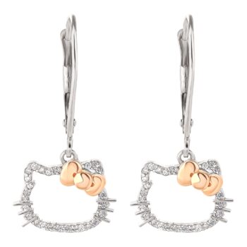 Hello Kitty 14K White Gold Diamond Drop Earrings