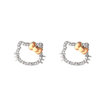 Hello Kitty 14K White Gold Diamond Stud Earrings