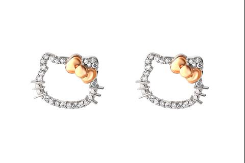 Hello Kitty 14K White Gold Diamond Stud Earrings