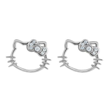 Hello Kitty Sterling Silver Silhouette Diamond Stud Earrings