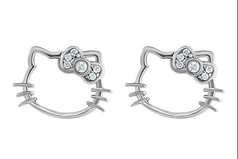 Hello Kitty Sterling Silver Silhouette Diamond Stud Earrings