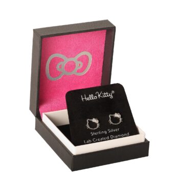 Hello Kitty Sterling Silver Silhouette Diamond Stud Earrings