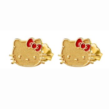 Hello Kitty 10K Yellow Gold Stud Earrings With Enamel Bow