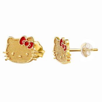 Hello Kitty 10K Yellow Gold Stud Earrings With Enamel Bow