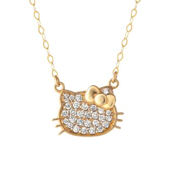 Hello Kitty 14K Yellow Gold Pavé Diamond Necklace