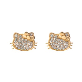 Hello Kitty 14K Yellow Gold Pavé Diamond Stud Earrings