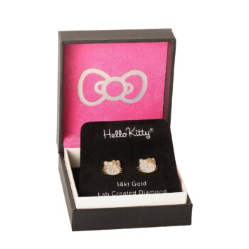 Hello Kitty 14K Yellow Gold Pavé Diamond Stud Earrings