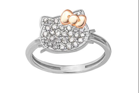 Hello Kitty 14K White Gold Pavé Diamond Ring (Size 7 Only)