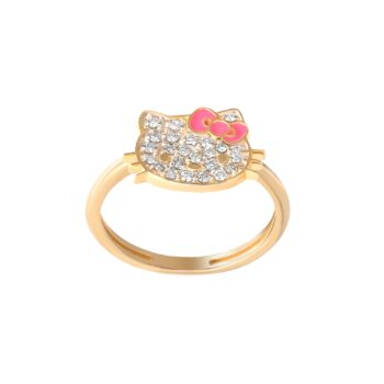 Hello Kitty 14K Yellow Gold Pavé Diamond Ring With Enamel Bow (Size 7 Only)