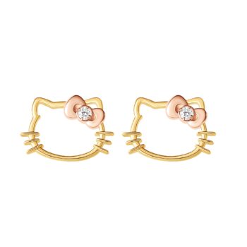 Hello Kitty Gold Plated Silhouette Diamond Stud Earrings