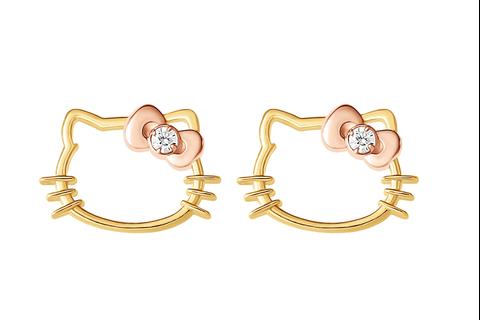 Hello Kitty Gold Plated Silhouette Diamond Stud Earrings