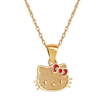 Hello Kitty 10K Yellow Gold Necklace With Enamel Bow