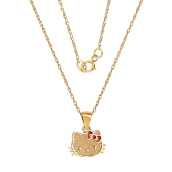 Hello Kitty 10K Yellow Gold Necklace With Enamel Bow