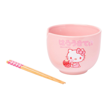 Hello Kitty Ceramic Ramen Bowl and Chopstick Set (Strawberry Milk)