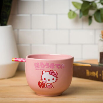 Hello Kitty Ceramic Ramen Bowl and Chopstick Set (Strawberry Milk)