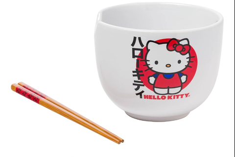 Hello Kitty Ceramic Ramen Bowl and Chopstick Set (Japan Logo)