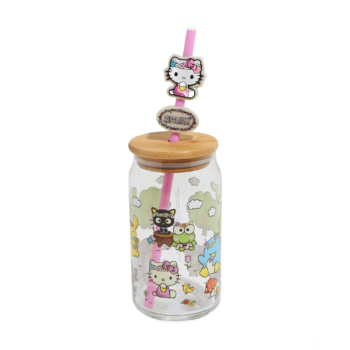 Hello Kitty and Friends Flower Crowns Bamboo Lidded Glass Tumbler