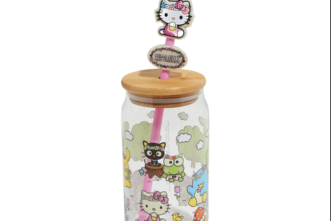 Hello Kitty and Friends Flower Crowns Bamboo Lidded Glass Tumbler