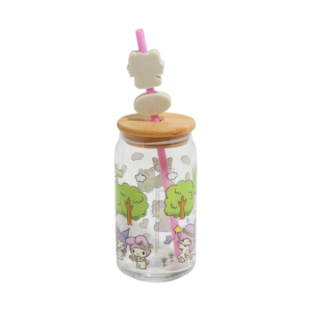 Hello Kitty and Friends Flower Crowns Bamboo Lidded Glass Tumbler