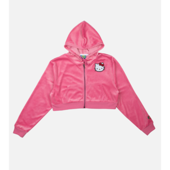 Hello Kitty x Dumbgood Pink Velour Cropped Hoodie (50th Anniv.)