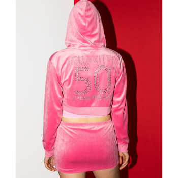 Hello Kitty x Dumbgood Pink Velour Cropped Hoodie (50th Anniv.)