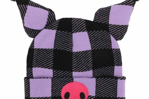 Kuromi Knit Purple Plaid Beanie