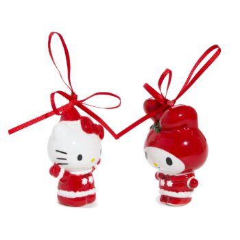 Hello Kitty and My Melody 2-pc Holiday Ceramic Ornament Set (Santa Suit)