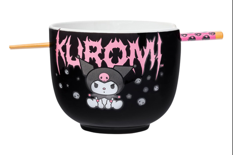 Kuromi Ceramic Ramen Bowl and Chopstick Set (Metal Logo)