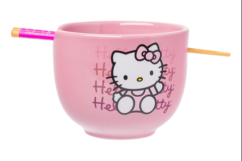 Hello Kitty Ceramic Ramen Bowl and Chopstick Set (Pink Wave)