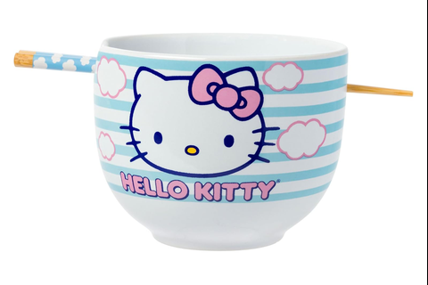 Hello Kitty Ceramic Ramen Bowl and Chopstick Set (Clouds)