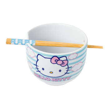 Hello Kitty Ceramic Ramen Bowl and Chopstick Set (Clouds)