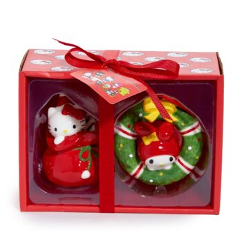 Hello Kitty and My Melody 2-pc Holiday Ceramic Ornament Set (Red)