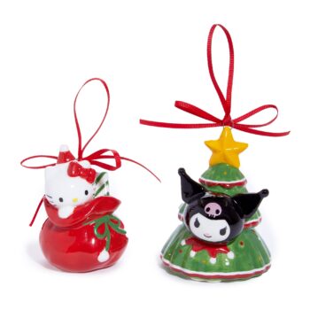 Hello Kitty and Kuromi 2-pc Holiday Ceramic Ornament Set (Red)