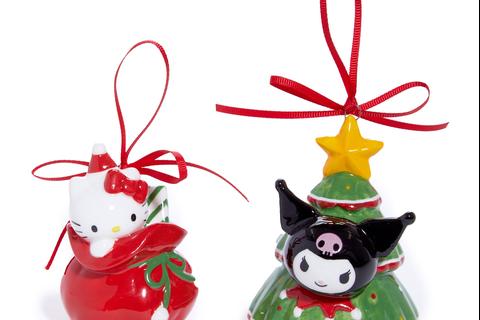 Hello Kitty and Kuromi 2-pc Holiday Ceramic Ornament Set (Red)