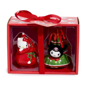 Hello Kitty and Kuromi 2-pc Holiday Ceramic Ornament Set (Red)