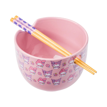 My Melody & Kuromi Ceramic Ramen Bowl and Chopstick Set (Pastel Flowers)