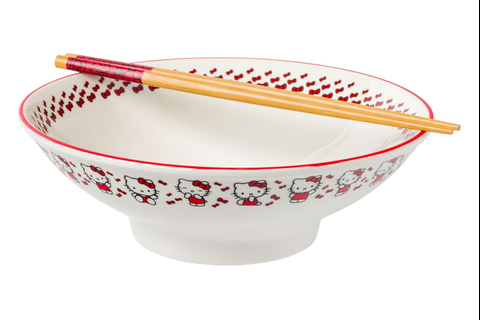 Hello Kitty Ceramic Noodle Bowl and Chopstick Set (Red Bows)