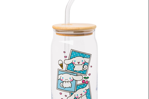 Cinnamoroll Snacks Bamboo Lidded Glass Tumbler