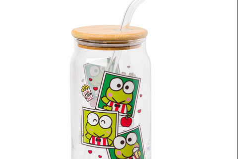 Keroppi Snacks Bamboo Lidded Glass Tumbler