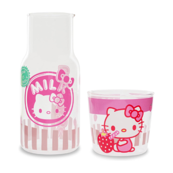 Hello Kitty Glass Carafe and Cup Set (Strawberry Milk)