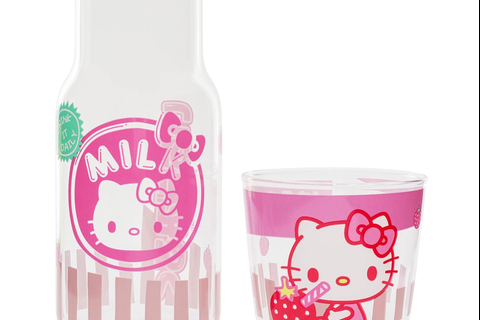 Hello Kitty Glass Carafe and Cup Set (Strawberry Milk)